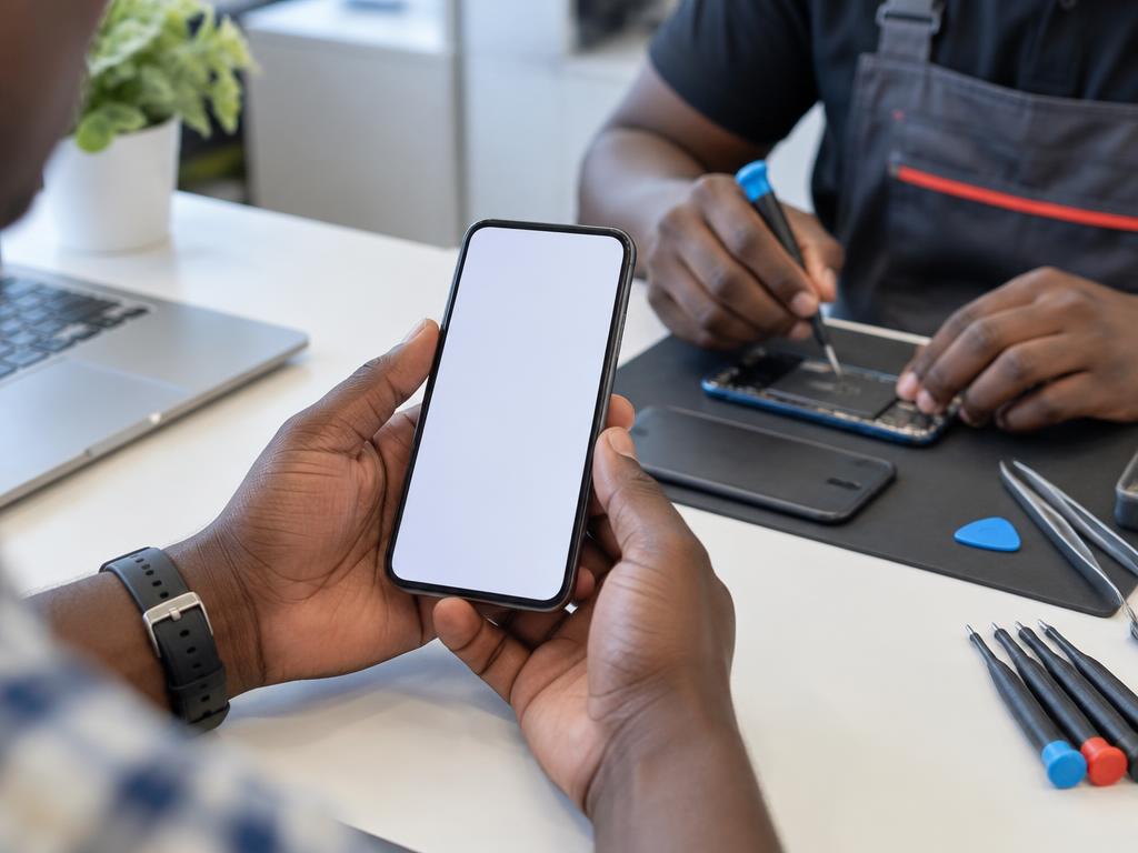Phone repair at a workbench